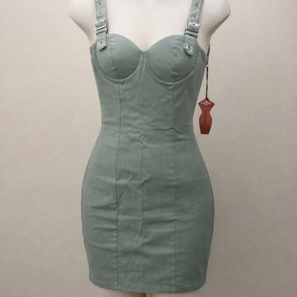Army green stretchy denim like dress